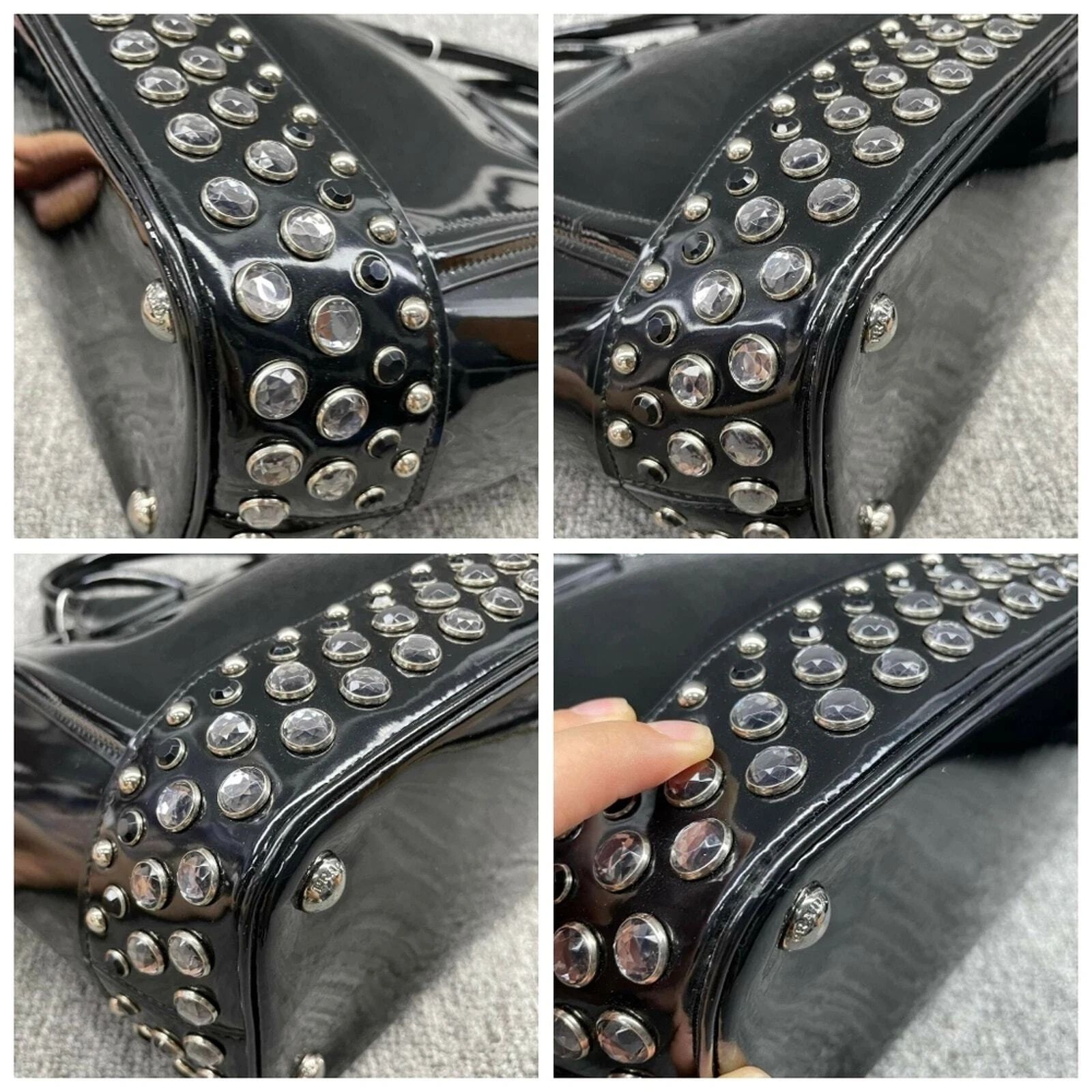 Prada Patent Leather Studded Tote Black Spazzolato Shoulder Bag — photo 6