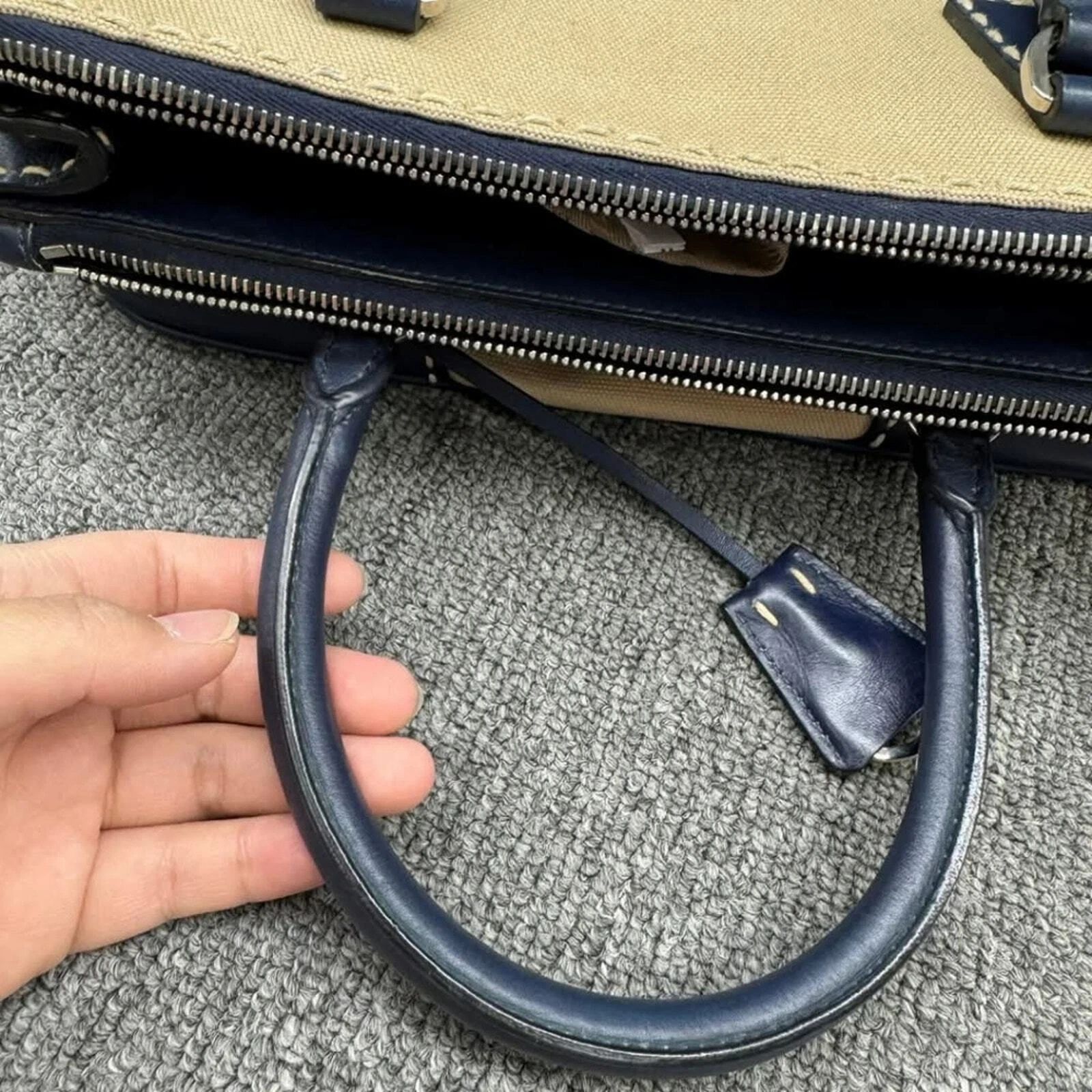 Prada Two Tone Leather Canvas Tote Satchel Crossbody Bag — photo 8