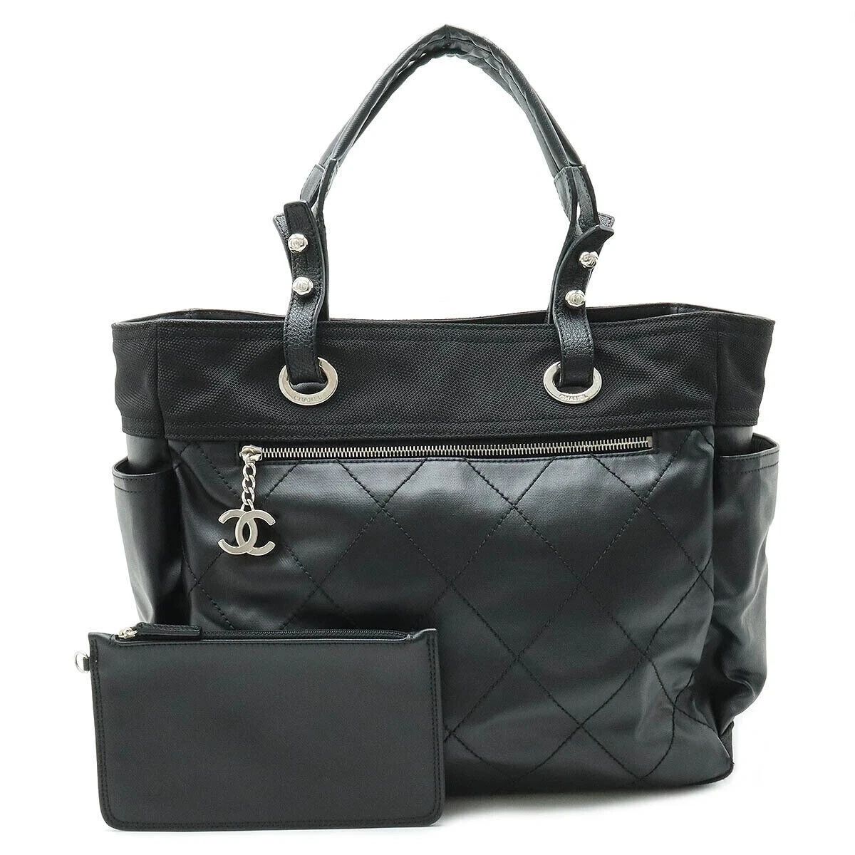Chanel Black Quilted Leather Tote CC Charm Luxury Shoulder Bag — photo 2