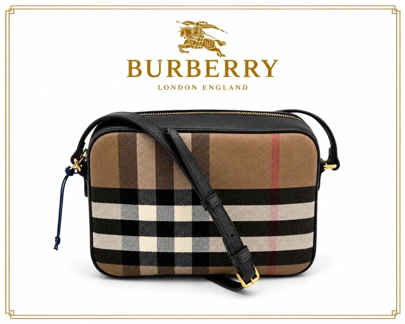 Burberry Vintage Check Black Camera Bag NWT