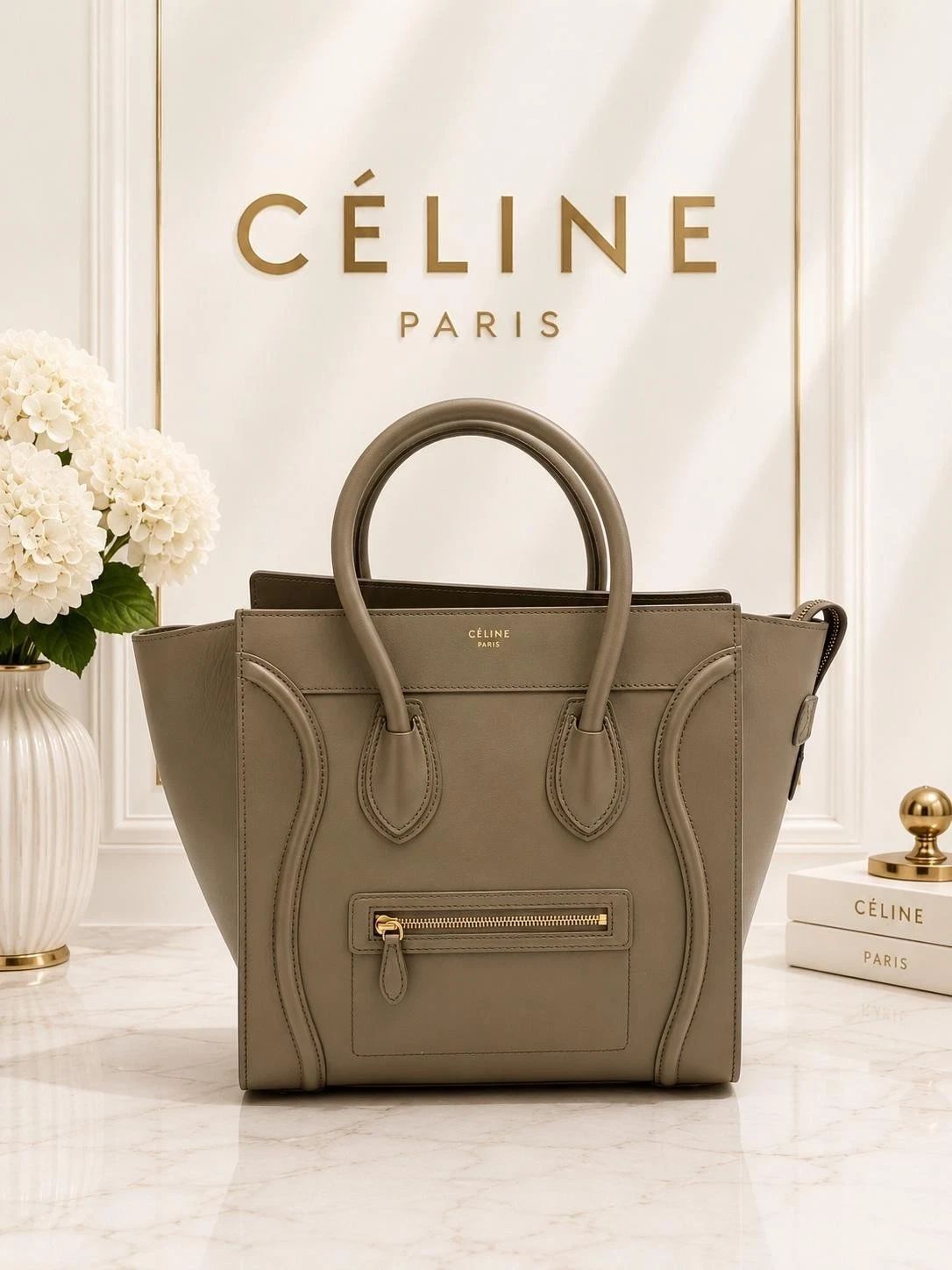 Celine Nano Luggage Taupe Leather Tote Bag
