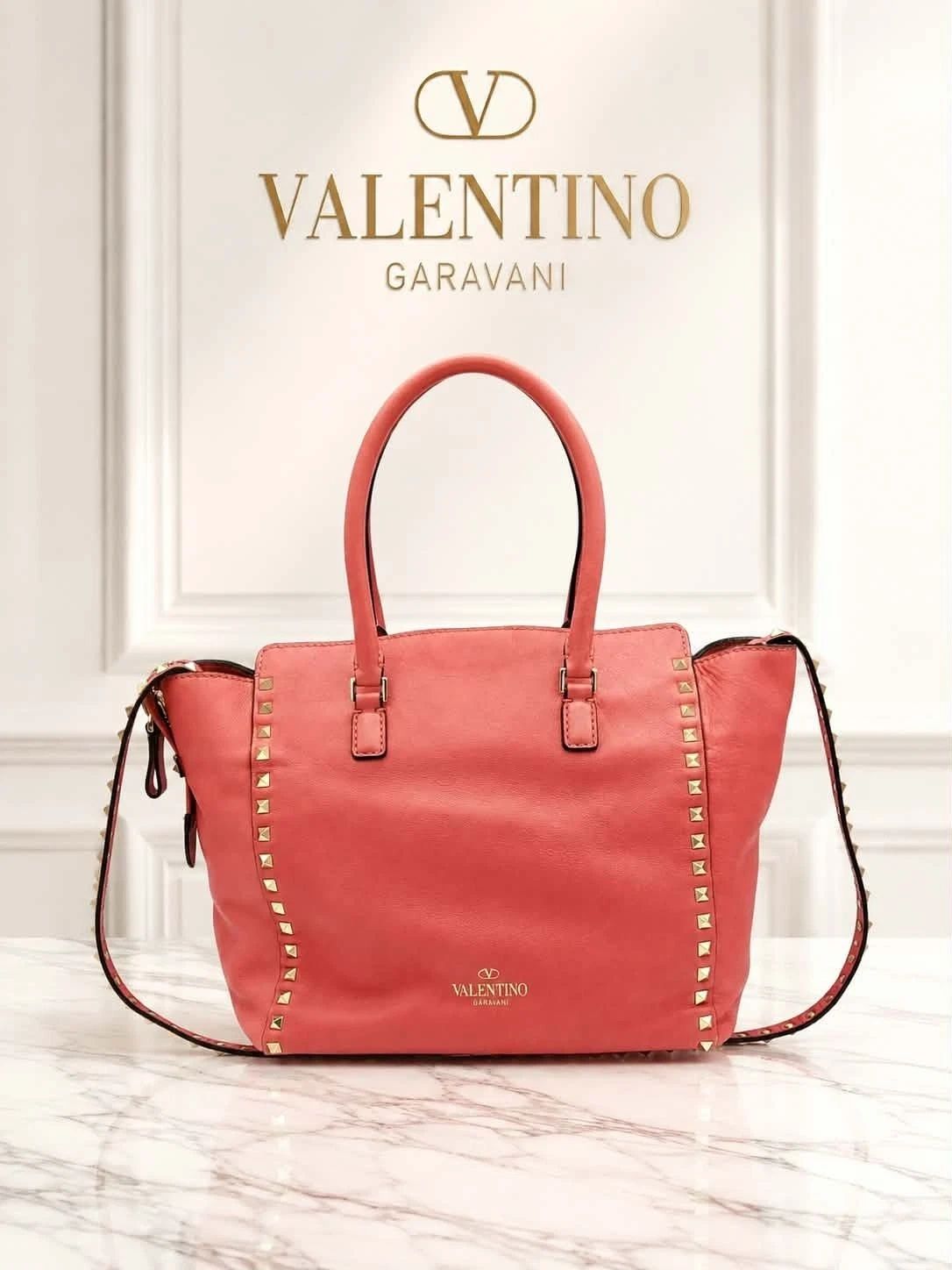 Valentino Rockstud Leather Tote Satchel Crossbody Luxury Handbag