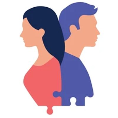 Illustration of a man and woman as puzzle pieces fitting together.