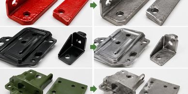 Comparison of painted versus stripped metal parts.