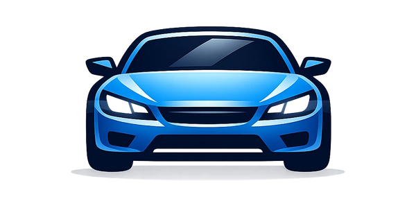 Front view of a sleek blue sports car with modern design.