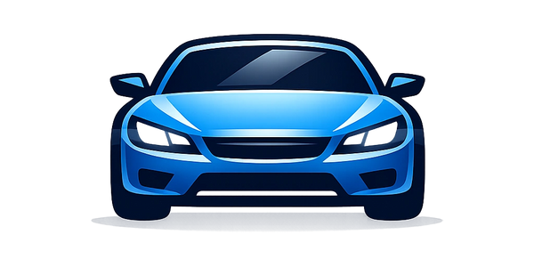 Front view of a sleek blue sports car with modern design.