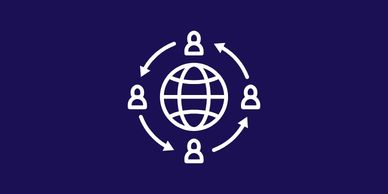 Illustration of global connection with people linked by arrows.