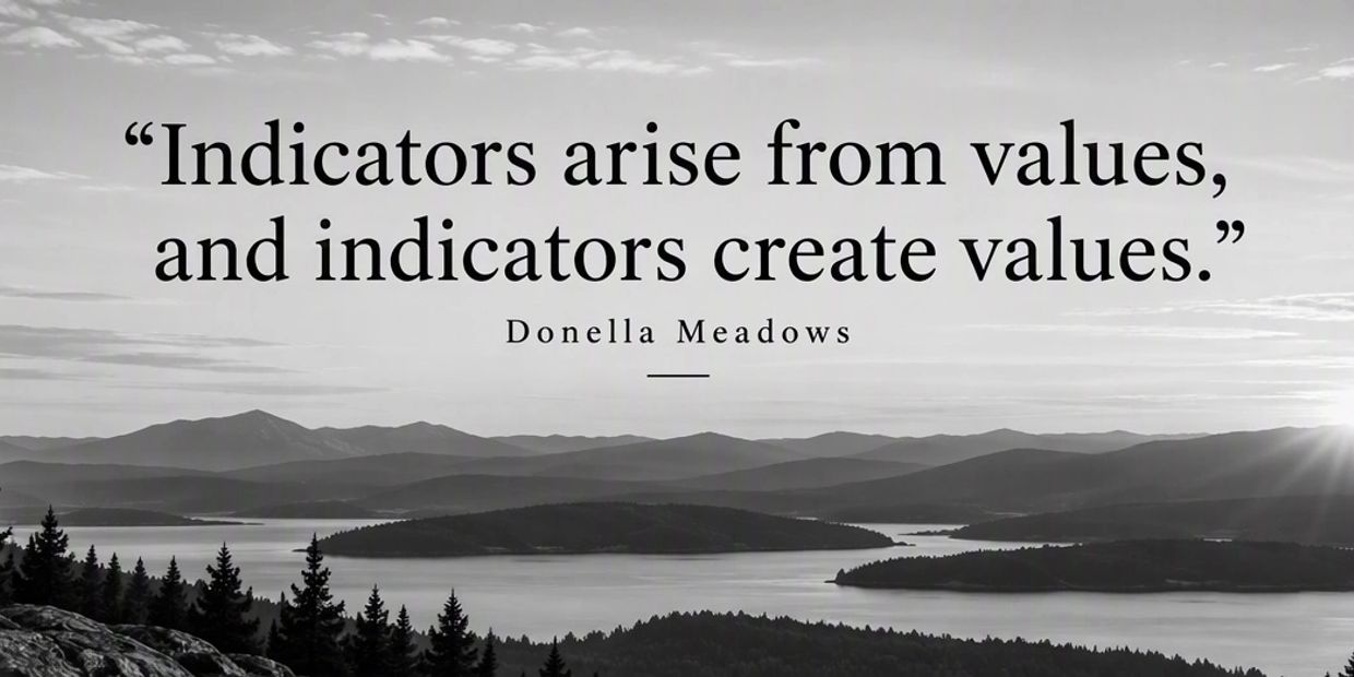 Inspirational quote by Donella Meadows about values and indicators.