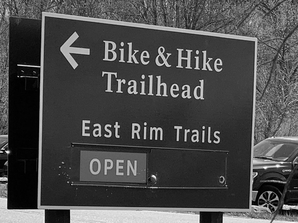 East Rim Trail Open/Closed sign on a particularly sunny day!