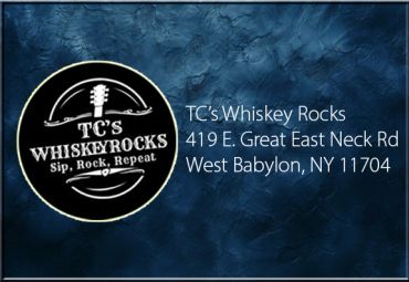 Logo and address of TC's Whiskey Rocks bar.
