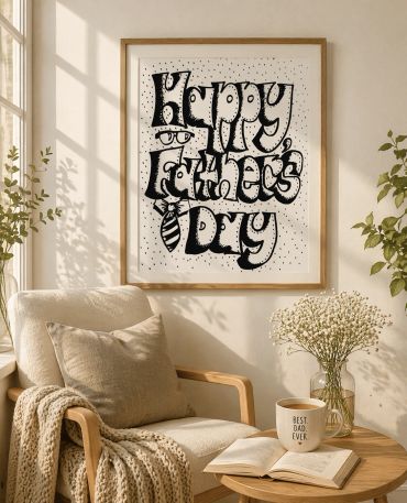 Cozy corner with a Father's Day framed artwork.