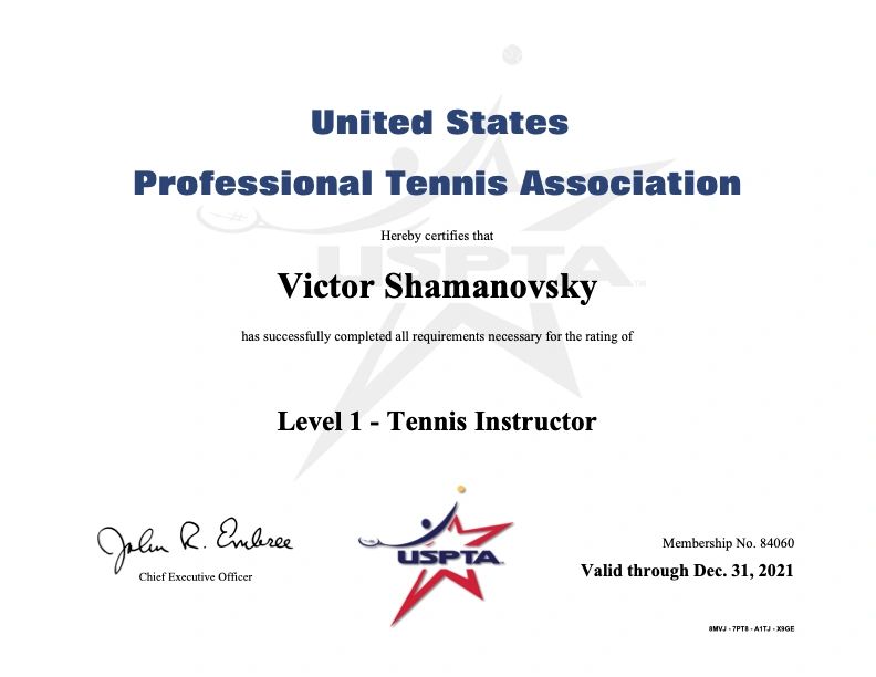 USPTA Tennis Instructor Certification and Tennis Championship!