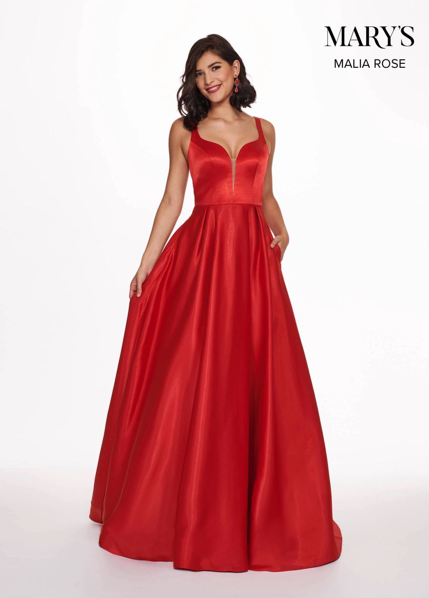 open lace back dress Malia Red Mermaid V Neck Glitter Satin Prom Dress Red / 16