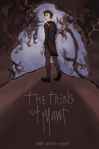 A person stands on a hill surrounded by twisted branches, with "The Trials of Maut" written below.