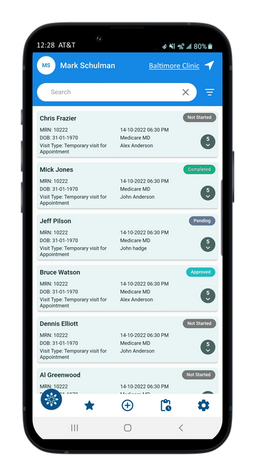 Real-time worklist of patients which allows providers to quickly capture charges. 