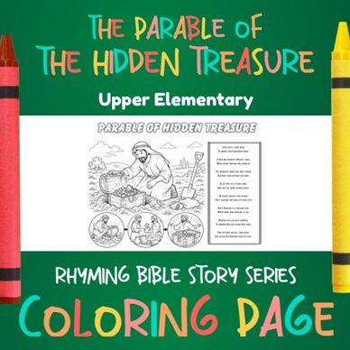 Coloring page for the Parable of the Hidden Treasure, upper elementary level.