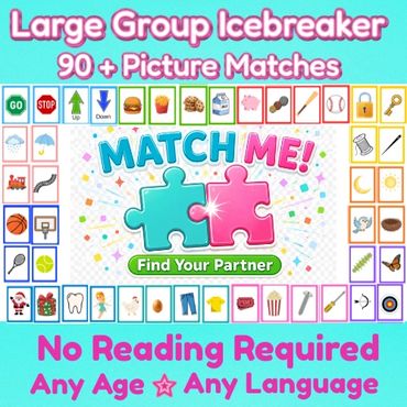 Colorful icebreaker game with picture matches for all ages and languages.