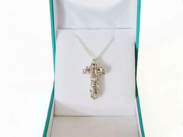 Handmade Celtic cross pendant byzantine chainmaille  silver fill sterling silver chain gift box