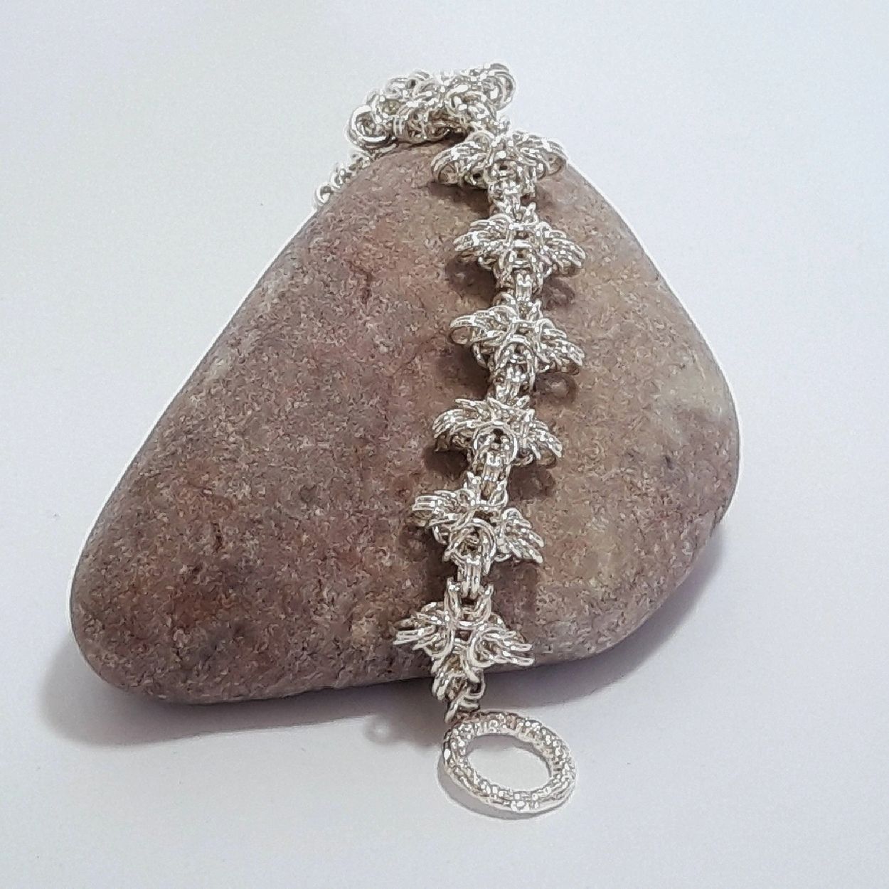  Byzantine diamond squares chainmaille bracelet,  silver fill, silver plated toggle clasp, weddings