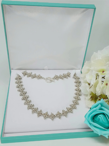 Handmade Byzantine diamond weave necklace, silver fill + silver plate toggle clasp. Gift  box  inc