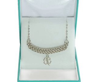 Unique OOAK handmade chainmaille bar pendant, Persian 6 in 1 weave + shamrock drop charm. gift box i