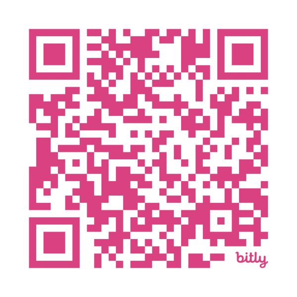 A pink QR code with the Bitly logo in the corner.