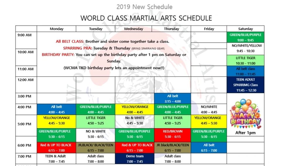 Schedule world class martial arts Tea Kwon Do