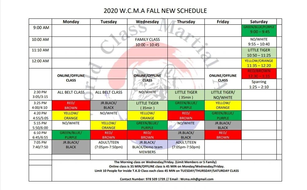 Schedule world class martial arts Tea Kwon Do