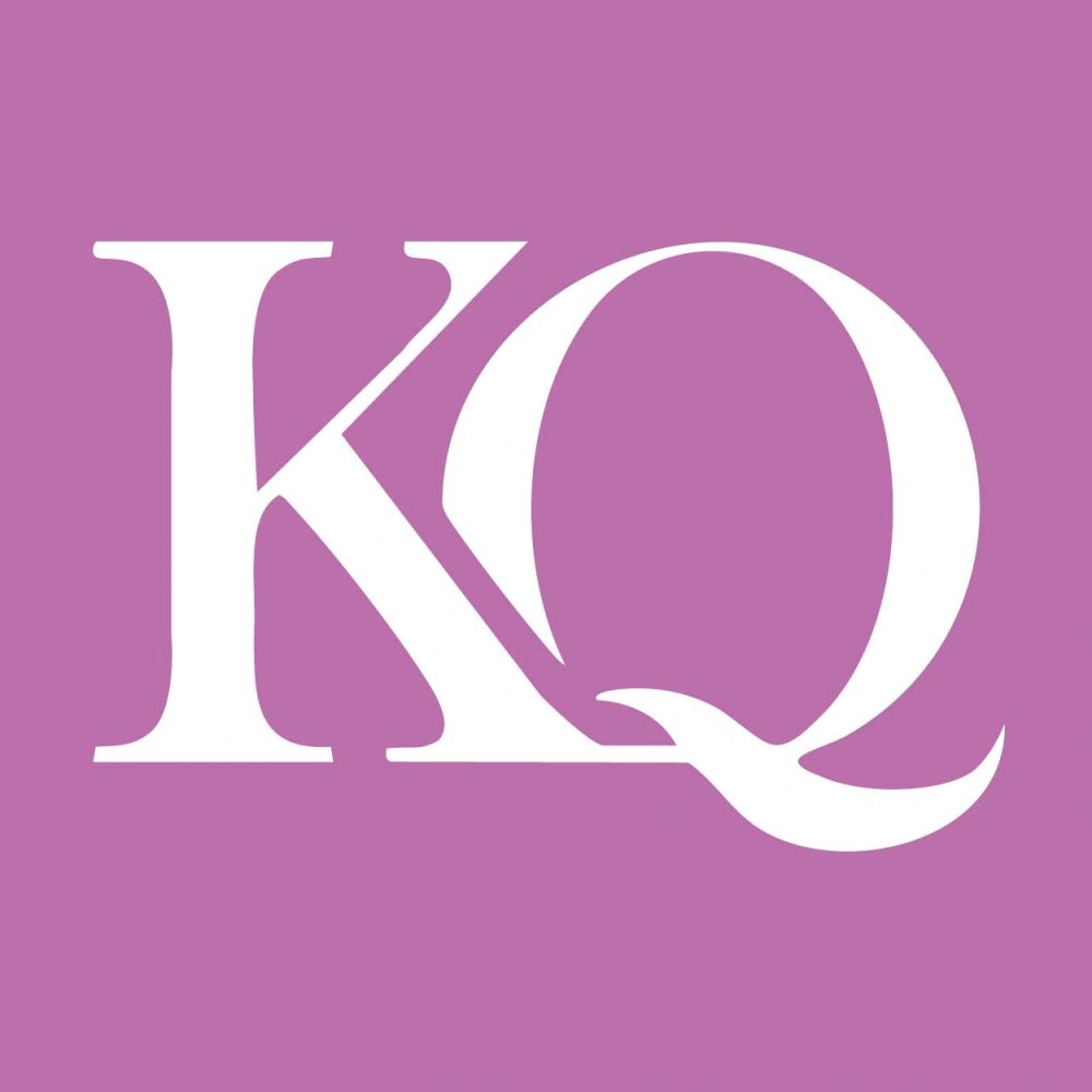 White letters "KQ" on a purple background.