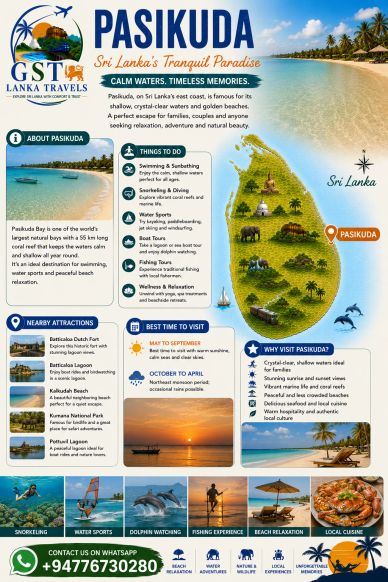 Travel guide for Pasikuda, Sri Lanka’s tranquil beach paradise with calm waters and family-friendly activities.