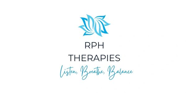 RPH Therapies Logo featuring a lotus flower and the tagline Listen, breathe, balance