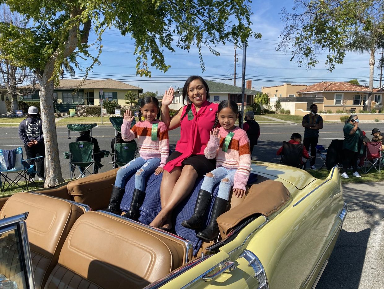 Mayor Cerda participating in the Martin Luther King Jr. Parade, joined by her nieces.