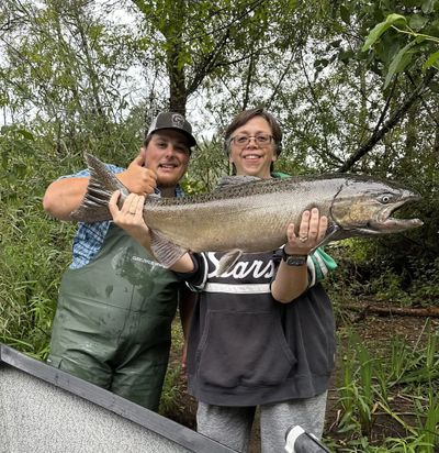Chinook salmon caught near Shady Cove on the Rogue River during a guided fishing trip in Southern Or