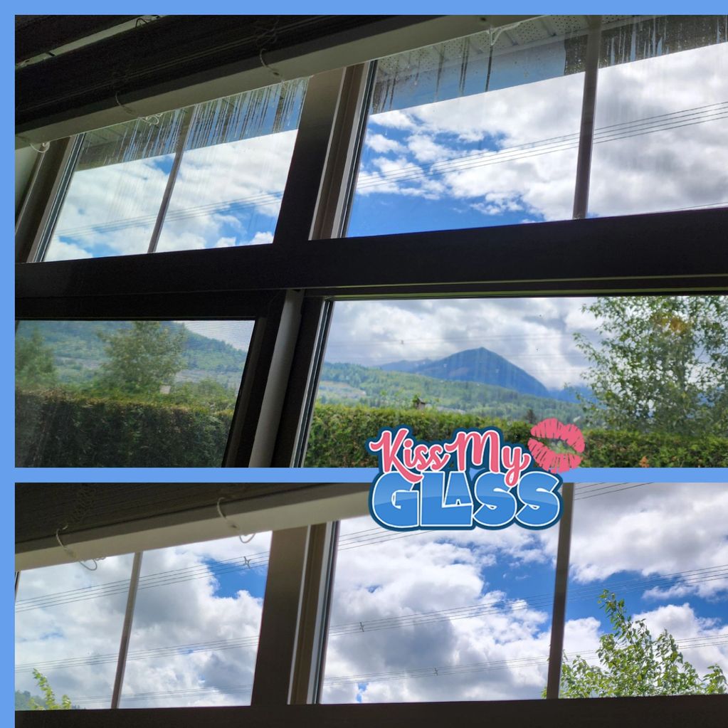 Hazy interior window in Chilliwack home before cleaning reducing clarity and natural light