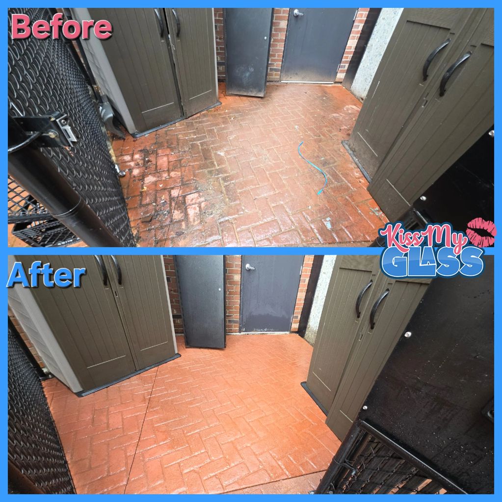 Pressure washing process removing grease buildup in Downtown Chilliwack delivery area