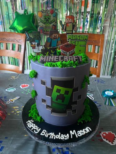 Minecraft-themed birthday cake for Mason.
