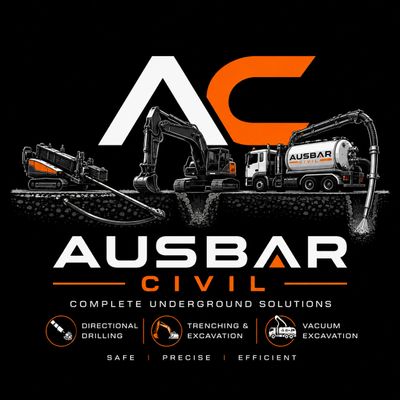 Logo for Ausbar Civil showcasing underground construction machinery and services.