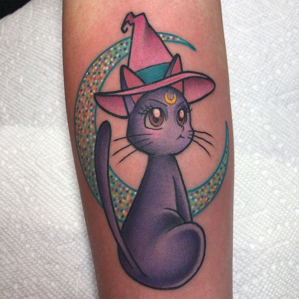 Luna Cat from Sailor Moon Purple Cat Moon Kawaii Cute Tattoo