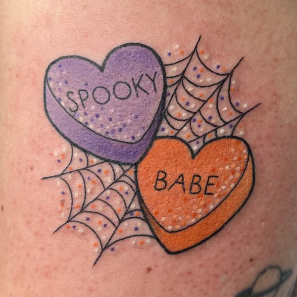 Spooky Babe Candy Hearts Halloween Kawaii Cute Cartoon Tattoo