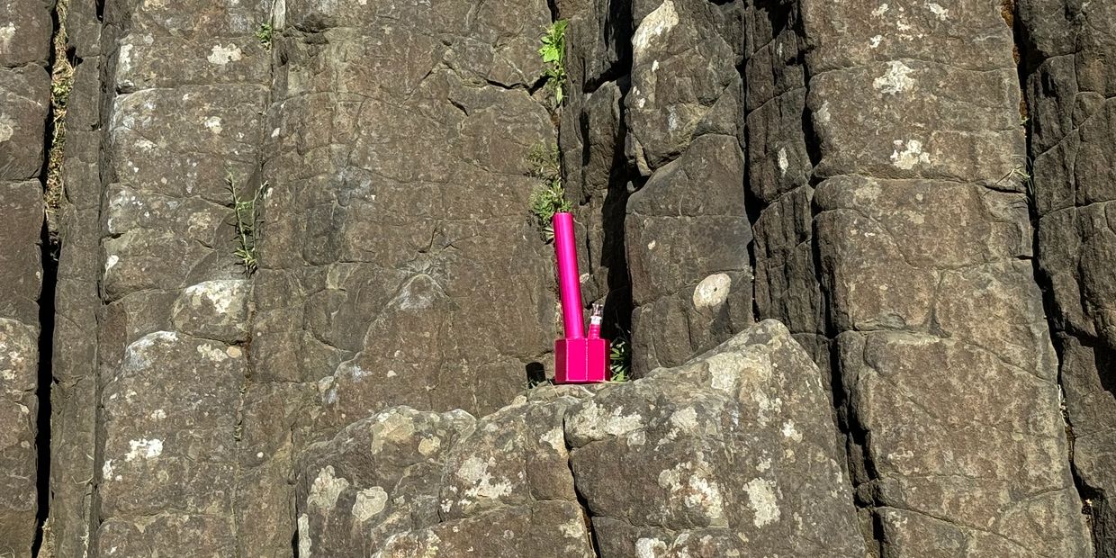 Hot Pink bong on a boulder, Tanker Style Bongk, metal bong, unbreakable, quality, Anodized
