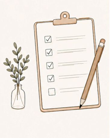 Checklist with pencil and small plant in vase.