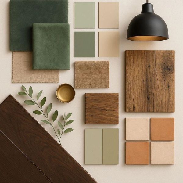 Earth tones and natural textures in an organized layout.