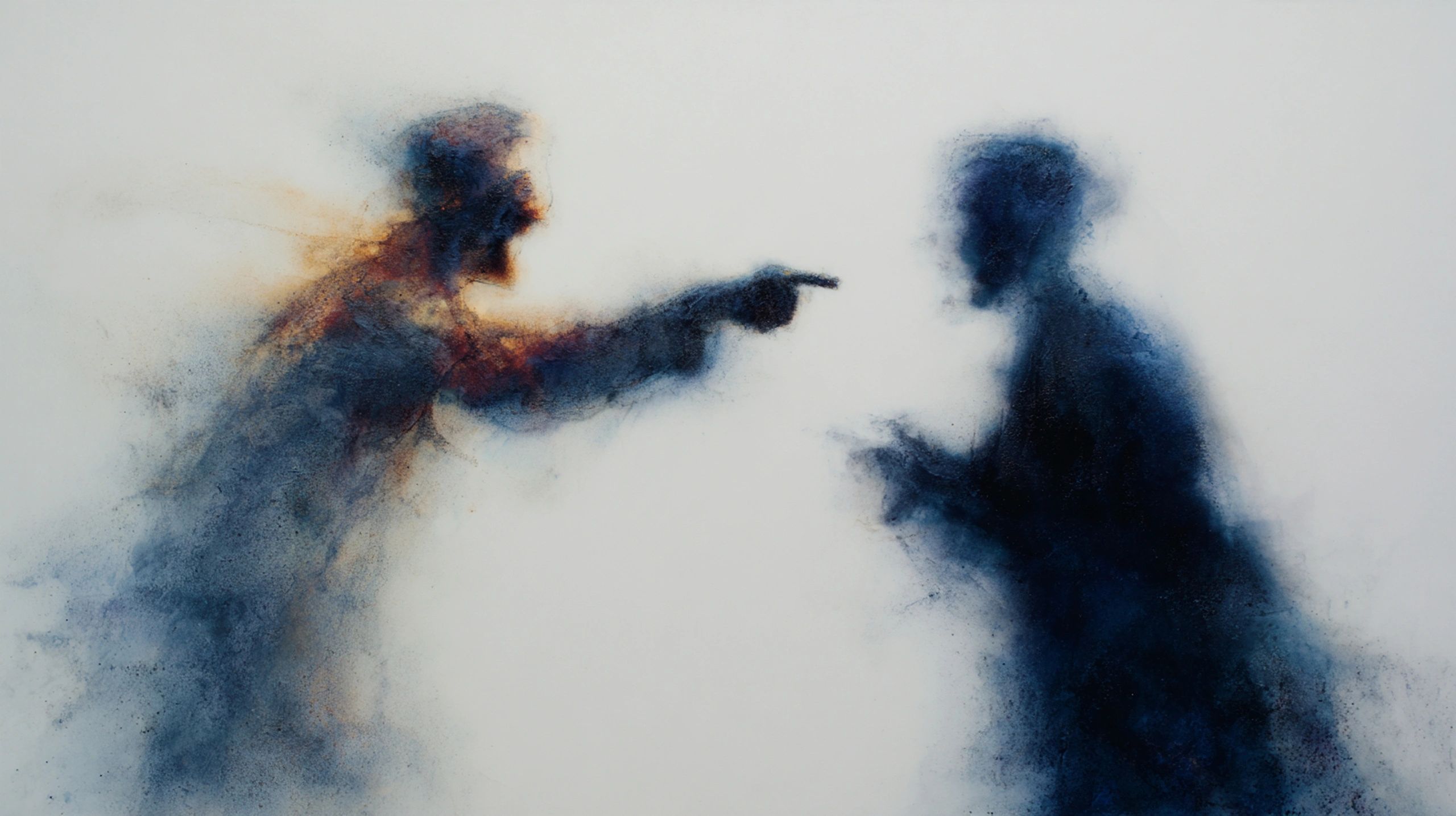Abstract depiction of two figures arguing intensely.