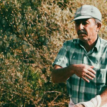 Older man in a checkered shirt and cap outdoors.