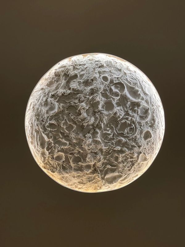 A textured, round object resembling the moon.