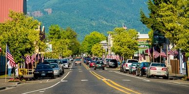 A view down a city street in Everson