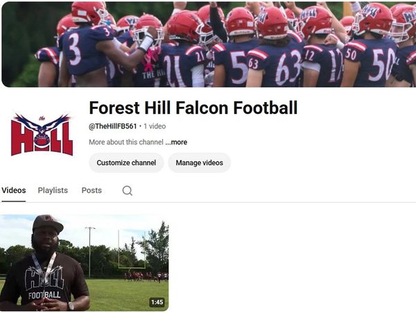 Forest Hill Falcon Football YouTube channel page.