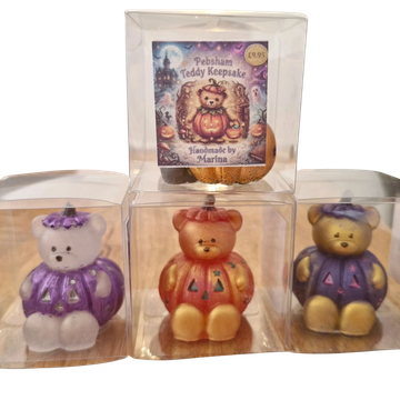 Cute handmade & hand-painted resin teddy dressed as a pumpin