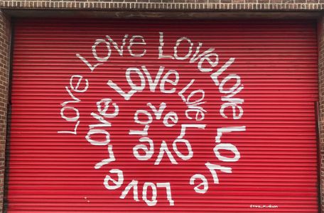 street art, garage door painted with the word 'love'