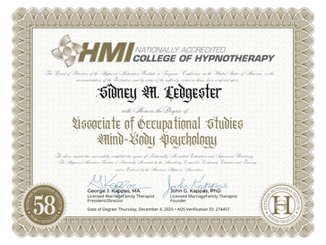 Certificate for Associate of Occupational Studies in Mind-Body Psychology.